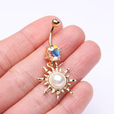Detail View 3 of Golden Blazing Sun Belly Button Ring-Aurora Borealis