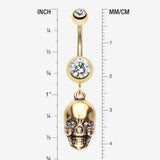 Detail View 1 of Golden Skull Amour Belly Button Ring-Clear Gem