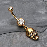 Detail View 2 of Golden Skull Amour Belly Button Ring-Clear Gem