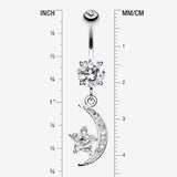 Detail View 1 of Glistening Moon and Star Sparkle Belly Button Ring-Clear Gem