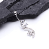 Detail View 2 of Glistening Moon and Star Sparkle Belly Button Ring-Clear Gem