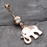 Detail View 2 of Rose Gold Maharajas Elephant Sparkle Belly Button Ring-Clear Gem
