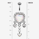 Detail View 1 of Brilliant Opal Sparkle Heart Dangle Belly Button Ring-Clear Gem/White