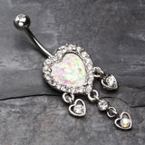 Detail View 2 of Brilliant Opal Sparkle Heart Dangle Belly Button Ring-Clear Gem/White