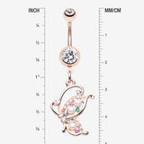 Detail View 1 of Rose Gold Pearlescent Glam Butterfly Belly Button Ring-Clear Gem