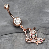 Detail View 2 of Rose Gold Pearlescent Glam Butterfly Belly Button Ring-Clear Gem