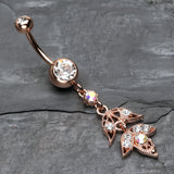 Detail View 2 of Rose Gold Divine Zen Floral Leaf Belly Button Ring-Clear Gem