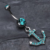 Detail View 2 of Anchor Gem Sparkle Belly Ring-Teal