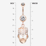 Detail View 1 of Rose Gold Skull Fury Belly Button Ring-Clear Gem