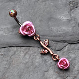 Detail View 2 of Vintage Boho Metal Rose Belly Button Ring-Copper/Pink/Aurora Borealis