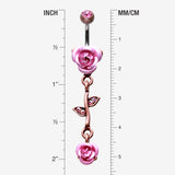 Detail View 1 of Vintage Boho Metal Rose Belly Button Ring-Copper/Pink/Aurora Borealis