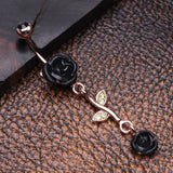 Detail View 2 of Rose Gold Bright Metal Rose Belly Button Ring-Black