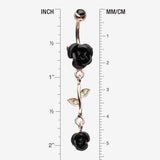 Detail View 1 of Rose Gold Bright Metal Rose Belly Button Ring-Black
