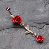 Detail View 2 of Rose Gold Bright Metal Rose Belly Button Ring-Fuchsia
