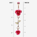 Detail View 1 of Rose Gold Bright Metal Rose Belly Button Ring-Fuchsia