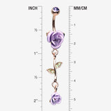 Detail View 1 of Rose Gold Bright Metal Rose Belly Button Ring-Tanzanite