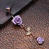 Detail View 2 of Rose Gold Bright Metal Rose Belly Button Ring-Tanzanite