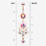 Detail View 1 of Rose Gold Sparkle Multi Heart Belly Button Ring-Pink/Aurora Borealis