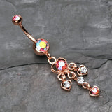 Detail View 2 of Rose Gold Sparkle Multi Heart Belly Button Ring-Pink/Aurora Borealis
