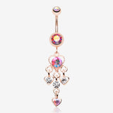 Rose Gold Sparkle Multi Heart Belly Button Ring