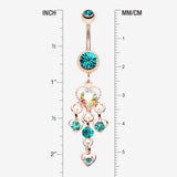 Detail View 1 of Rose Gold Sparkle Multi Heart Belly Button Ring-Teal