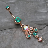 Detail View 2 of Rose Gold Sparkle Multi Heart Belly Button Ring-Teal