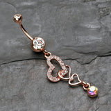 Detail View 2 of Rose Gold Alluring Jeweled Heart Belly Button Ring-Clear Gem