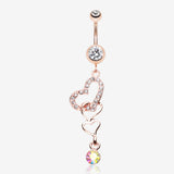 Rose Gold Alluring Jeweled Heart Belly Button Ring