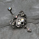 Detail View 2 of Butterfly Glorieux Belly Button Ring-Aurora Borealis