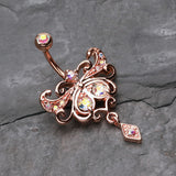 Detail View 2 of Rose Gold Butterfly Glorieux Belly Button Ring-Aurora Borealis