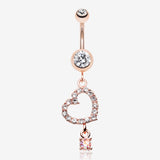 Rose Gold Shimmering Heart Gem Belly Button Ring