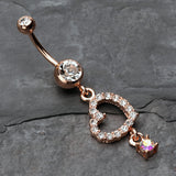 Detail View 2 of Rose Gold Shimmering Heart Gem Belly Button Ring-Clear Gem
