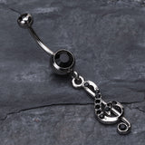 Detail View 2 of G Clef Music Note Sparkle Belly Ring-Black