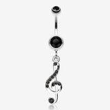 G Clef Music Note Sparkle Belly Ring-Black