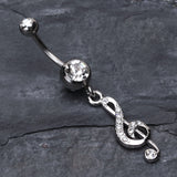Detail View 2 of G Clef Music Note Sparkle Belly Ring-Clear Gem