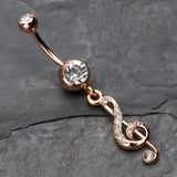 Detail View 2 of Rose Gold G Clef Sparkle Belly Button Ring-Clear Gem