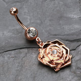 Detail View 2 of Rose Gold Plated Blossom Belly Button Ring-Clear Gem