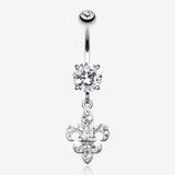 Royal Fleur De Lis Multi-Gem Sparkle Dangle Belly Button Ring