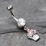Detail View 2 of Cupcake Delight Multi-Gem Sparkle Dangle Belly Button Ring-Clear Gem/Rainbow