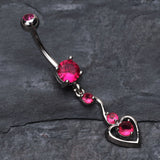 Detail View 2 of Dainty Dangled Heart Belly Button Ring-Fuchsia