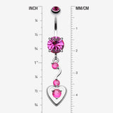 Detail View 1 of Dainty Dangled Heart Belly Button Ring-Fuchsia