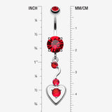 Detail View 1 of Dainty Dangled Heart Belly Button Ring-Red