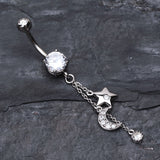 Detail View 2 of Wishing Star with Moon Belly Button Ring-Clear Gem