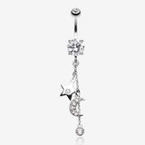 Wishing Star with Moon Belly Button Ring