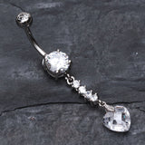 Detail View 2 of Heart Droplet Belly Button Ring-Clear Gem