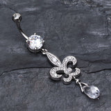 Detail View 2 of Glistening Fleur De Lis Belly Button Ring-Clear Gem