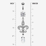 Detail View 1 of Glistening Fleur De Lis Belly Button Ring-Clear Gem
