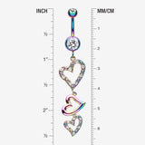 Detail View 1 of Colorline Triple Hearts Sparkle Belly Button Ring-Rainbow/Clear