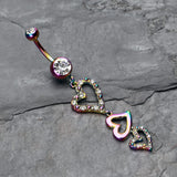 Detail View 2 of Colorline Triple Hearts Sparkle Belly Button Ring-Rainbow/Clear