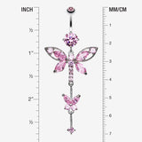 Detail View 1 of Shimmering Dragonfly Butterfly Sparkle Belly Ring -Pink